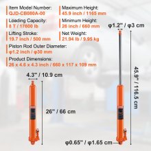 Podnośnik hydrauliczny VEVOR z długim siłownikiem, siłownik podnoszenia silnika 8T z pompą jednotłokową i płaską podstawą, hydrauliczny podnośnik samochodowy do podnośników silnikowych, dźwigów garażowych/sklepowych, gospodarstw rolnych itp.