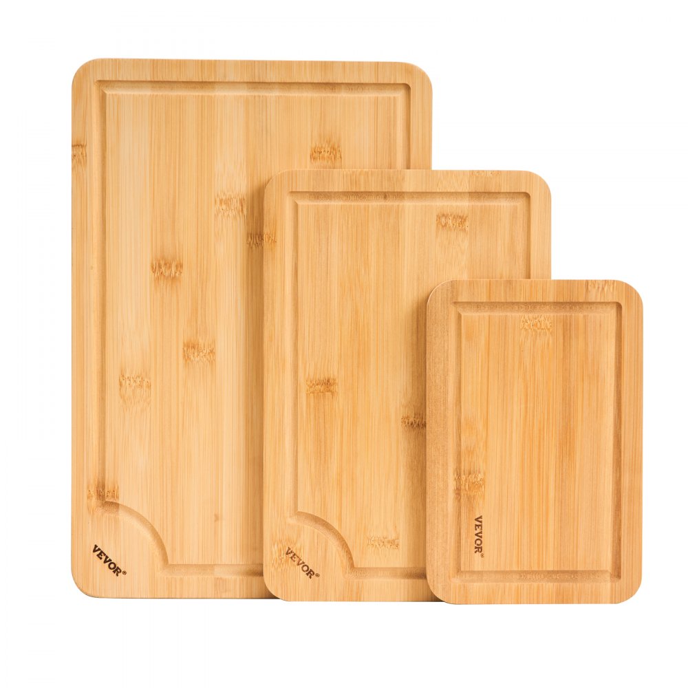 VEVOR Cutting Board Kitchen Board Serving Board 3-Piece Set with Food-Safe Oil & Juice Groove, Durable Cutting Board with Integrated Handle, Suitable for Presenting, Chopping, Serving