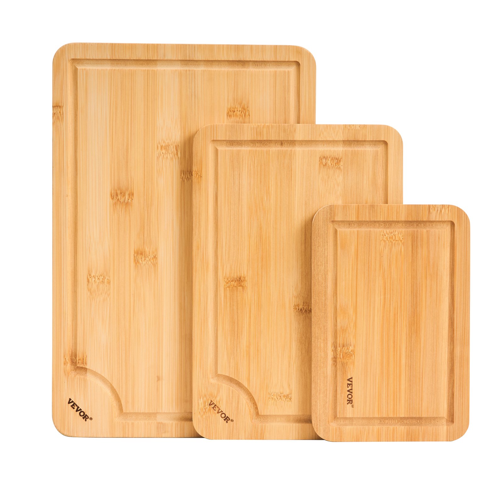 VEVOR Cutting Board Kitchen Board Serving Board 3-Piece Set with Food-Safe Oil & Juice Groove, Durable Cutting Board with Integrated Handle, Suitable for Presenting, Chopping, Serving