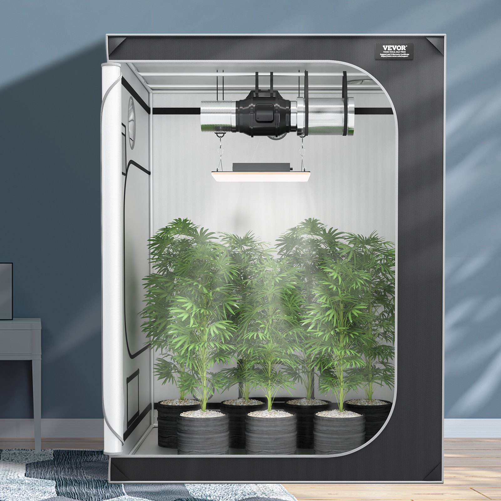 VEVOR Growbox 152x152x203cm Grow tent 2000D Oxford fabric and steel frame Growtent 60kg Plant cultivation 178x130cm door size Greenhouse Plant tent Growroom Grow cabinet Greenhouse
