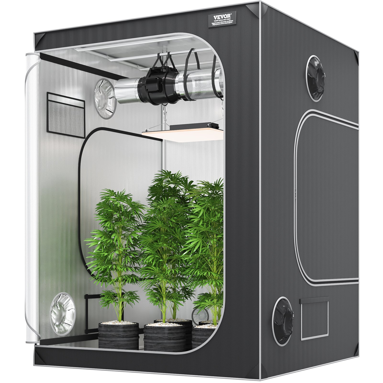 VEVOR Growbox 152x152x203cm Grow tent 2000D Oxford fabric and steel frame Growtent 60kg Plant cultivation 178x130cm door size Greenhouse Plant tent Growroom Grow cabinet Greenhouse