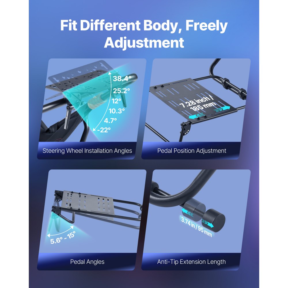 Podstawka pod kierownicę VEVOR, składana i regulowana, kokpit symulatora wyścigów, szerokość 620 mm, kompatybilna z Logitech G923/G920/G29, Thrustmaster T248P, Fanatec, Hori, Mad Catz, czarna - miniatúra 4