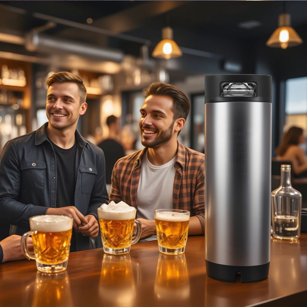 Corny Keg Ball Lock Keg 19 L, beczka ze stali SUS304 do zimnego parzenia z dwoma gumowymi uchwytami i wytrzymałym gumowym dnem, sprzęt do domowego warzenia piwa, na imprezy, do baru, bistro, restauracji, kawiarni, 1 opakowanie. - miniatúra 8