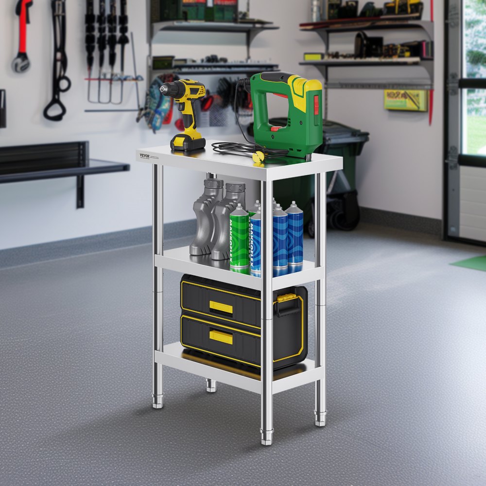 Stół do przygotowywania potraw VEVOR ze stali nierdzewnej, stół roboczy do kuchni komercyjnych z 2 regulowanymi dolnymi półkami, 356 x 610 x 864 mm, metalowy stół do przygotowywania potraw na grilla, do kuchni, domu - miniatúra 8