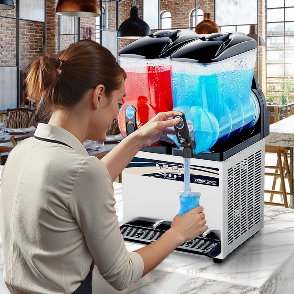 Komercyjna maszyna do mrożonych napojów, 15 l x 2, maszyna do lodu kruszonego z dwoma zbiornikami, 120 filiżanek, maszyna do koktajli Margarita ze stali nierdzewnej, maszyna do lodu kruszonego na domowe imprezy, restauracje, kawiarnie, bary - miniatúra 8