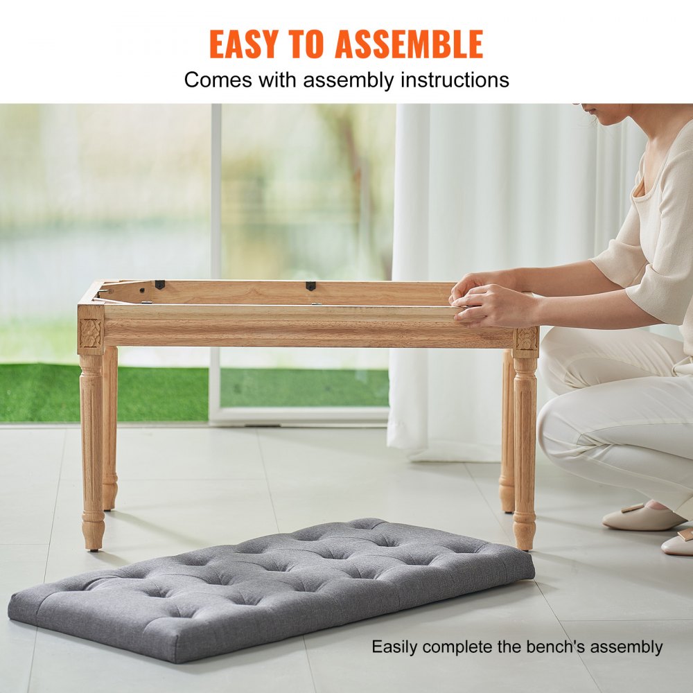 Tapicerowana toaletka VEVOR 80 x 40 x 48 cm, prostokątna toaletka, nogi z drewna kauczukowego, ławka do łóżka, ławka do przedpokoju, ławka stołkowa, ławka wejściowa do jadalni, salonu, sypialni, przedpokoju, szara - miniatúra 4