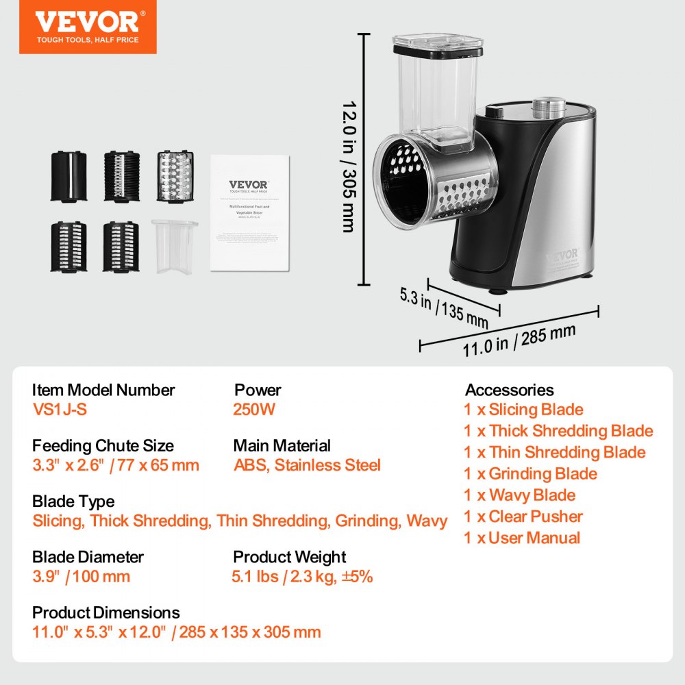 Elektryczna tarka do sera / maszyna do sałatek, wirówka do sałaty 250 W, elektryczna krajalnica do warzyw, siekaczka do owoców z 5 końcówkami, krajalnica do żywności wykonana ze stali nierdzewnej i tworzywa ABS - miniatúra 7