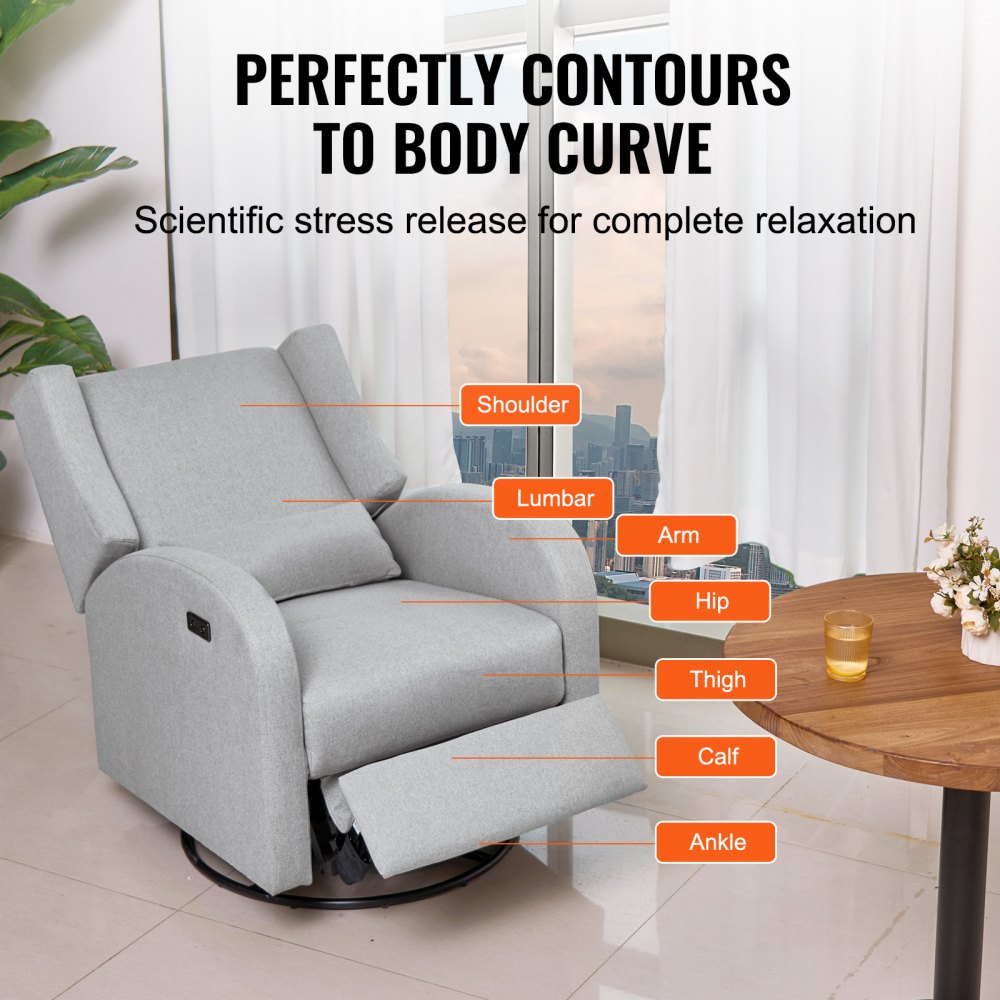 Fotel elektryczny VEVOR z funkcją obrotu i ślizgu, udźwig 113,4 kg, obrotowy fotel z funkcją ślizgu i regulowanym kątem, z powierzchnią z poliestru do salonu i sypialni, kolor jasnoszary - miniatúra 4