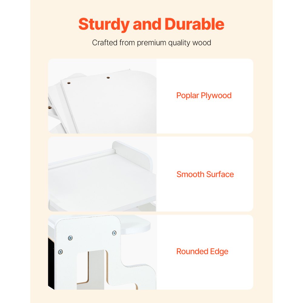 Zestaw stołu i krzesełek Montessori VEVOR, zestaw stołów dla maluchów (z tablicą) wykonany z drewna dla dzieci w wieku 1-5 lat, stół do aktywności i zabawy z regulacją wysokości dla dzieci, idealny do czytania, jedzenia i zabawy – biały - miniatúra 4