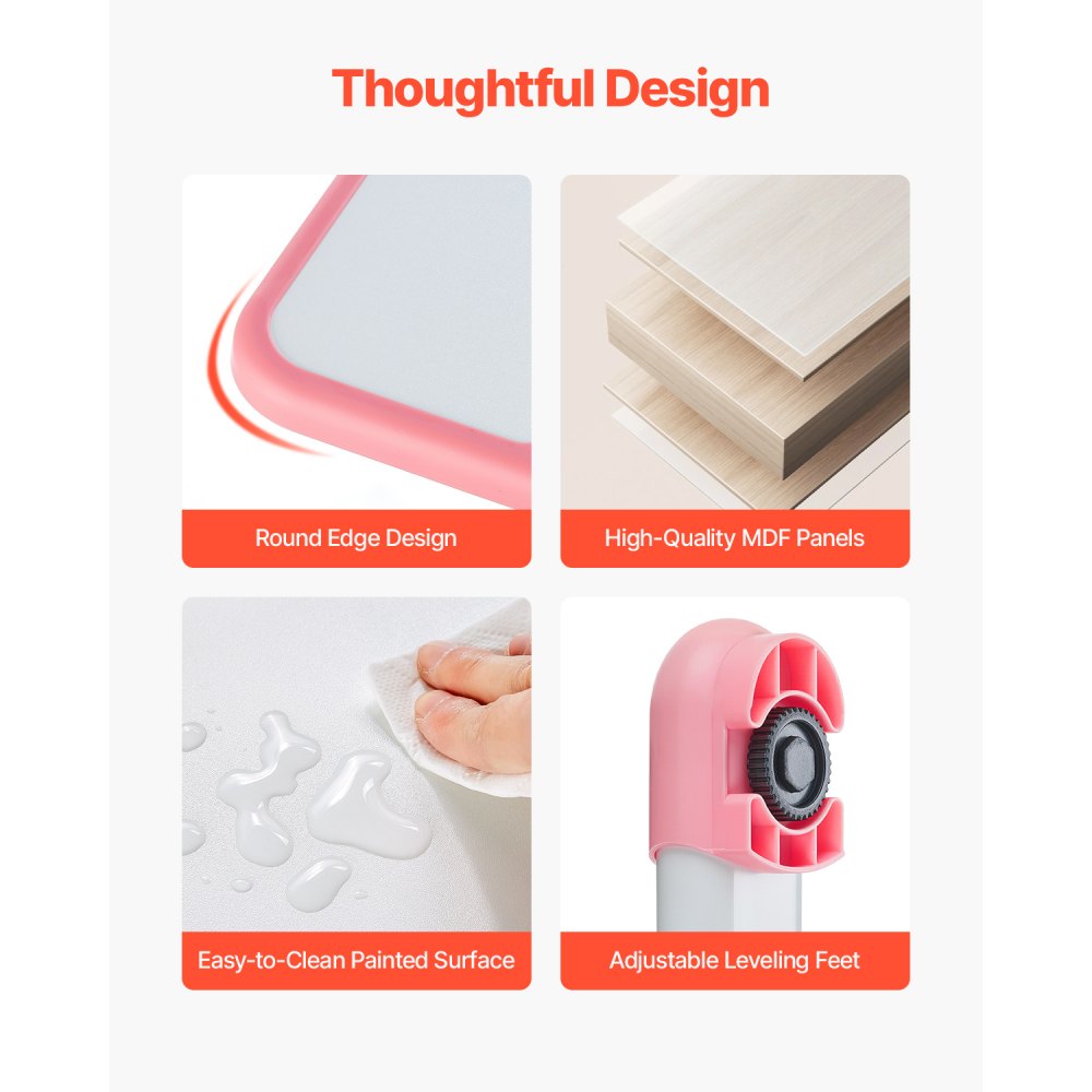 Zestaw biurkowy VEVOR dla dzieci, biurko i krzesło z regulacją wysokości (53-71 cm), nośność (100 kg), z lampką stołową i blatem biurka nachylonym pod kątem 0-40°, do sypialni, różowy - miniatúra 6