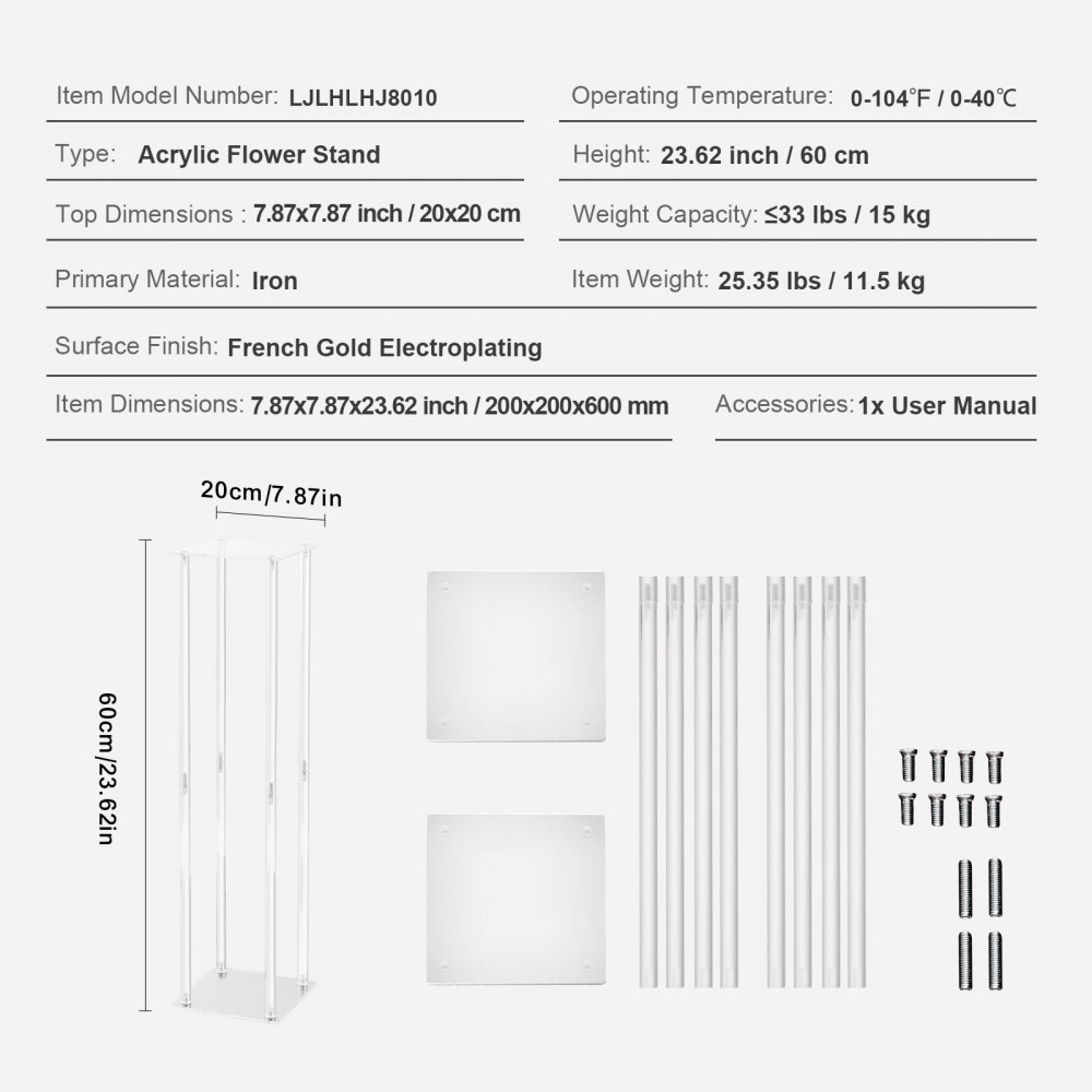 Zestaw 10 kwadratowych stołków kwiatowych 20 x 20 x 60 cm Stojak na kwiaty z akrylu Stolik boczny Nowoczesny stojak na kwiaty Stojak na rośliny z laminatu akrylowego Stojak na rośliny Metalowy stojak do dekoracji barów, hoteli, kawiarni - miniatúra 7