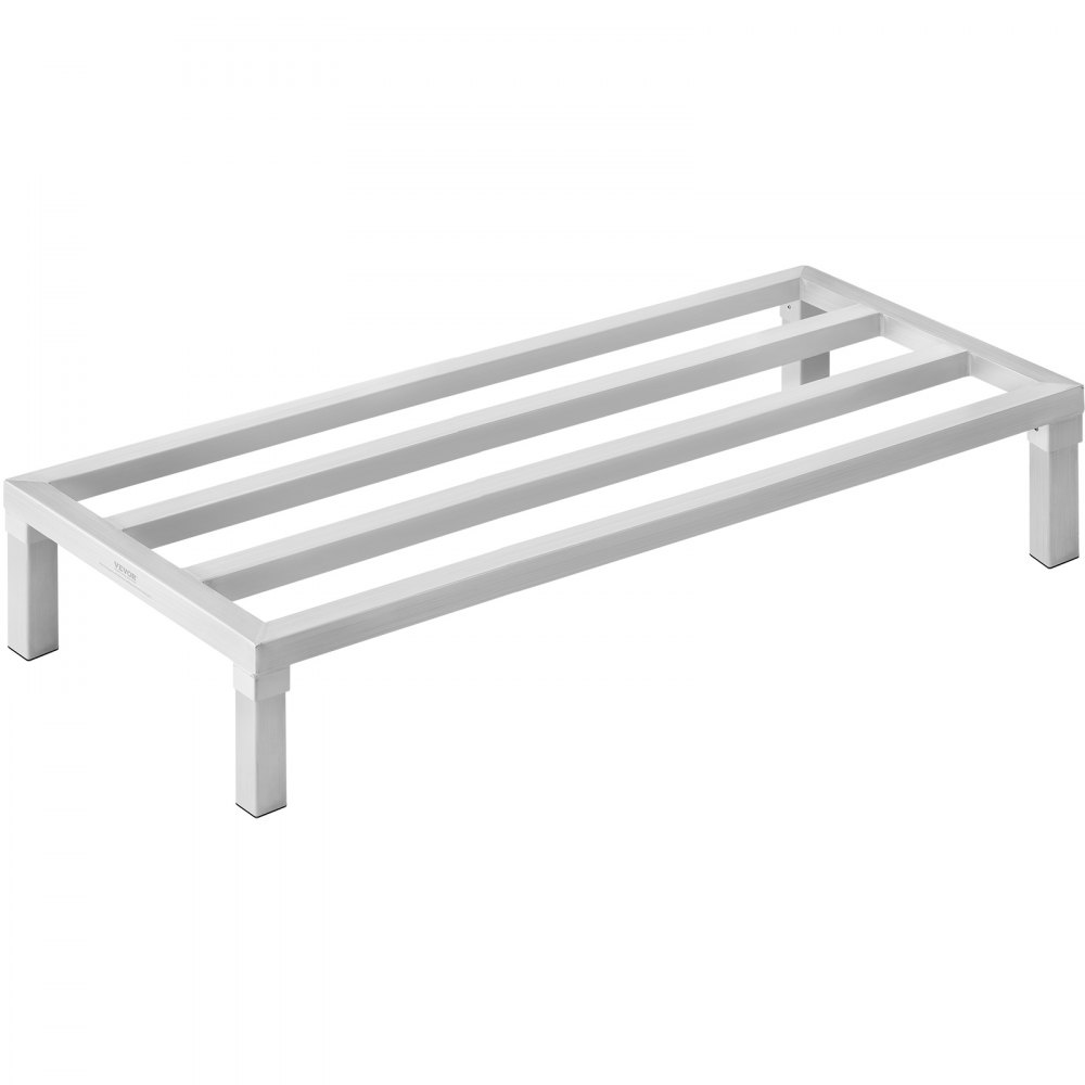 Aluminiowy regał magazynowy, 48 x 20 cali, komercyjna półka podłogowa na żywność, 8 cali nad ziemią, nośność 1800 funtów, w pełni spawany aluminiowy regał magazynowy, do przechowywania w restauracjach, kuchniach, garażach i pojazdach