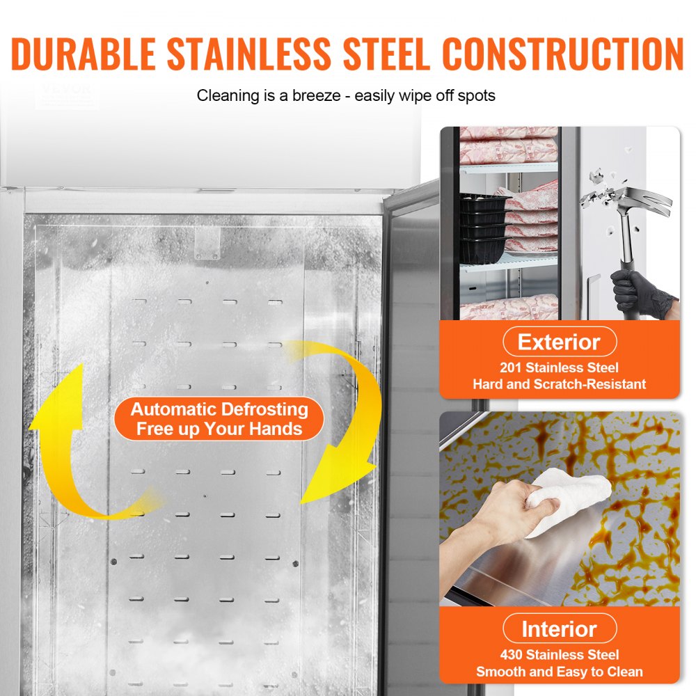 Zamrażarka komercyjna VEVOR 570 l, zamrażarka jednodrzwiowa, ze stali nierdzewnej z automatycznym rozmrażaniem, 3 regulowanymi półkami, regulacją temperatury od -25 do -15 ℃ i 4 kółkami - miniatúra 3