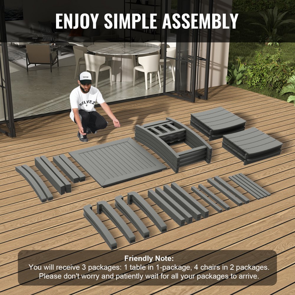 Zestaw mebli ogrodowych VEVOR 5-częściowy, zestaw mebli balkonowych, 1 stół + 4 krzesła, grupa siedzisk 150 kg / 150 kg, odporny na warunki atmosferyczne, chroniący przed słońcem, zestaw jadalniany, zestaw mebli ogrodowych na patio, nowoczesne meble balkonowe, jasnoszary - miniatúra 6