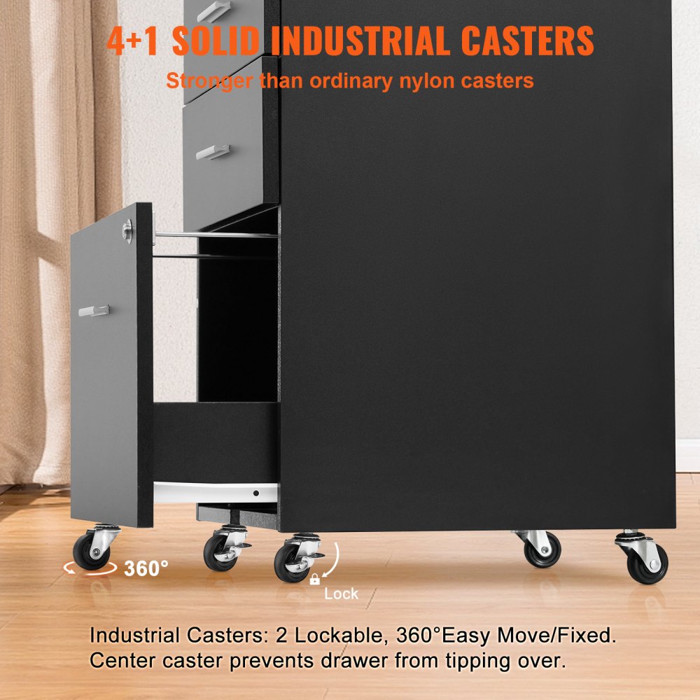 Szafka na dokumenty VEVOR 3-poziomowa z 3 szufladami i 2 kluczami, nośność 63,5 kg, szafka do przechowywania w biurze, salon, 450 x 400 x 650 mm, metalowa szafka mobilna - miniatúra 4