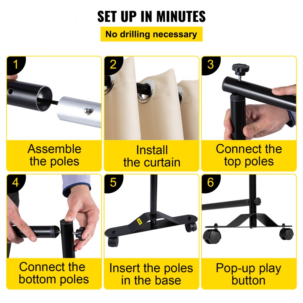 Stojak Rozdzielający Zasłony, 8 x 10 Stóp, Zestaw Rozdzielający Pokój Na 4 Kółka, Rama ze Stopu Aluminium, Zasłona Zaciemniająca i Przenośna Torba Oxford w Zestawie, Beż Konferencyjny - miniatúra 6