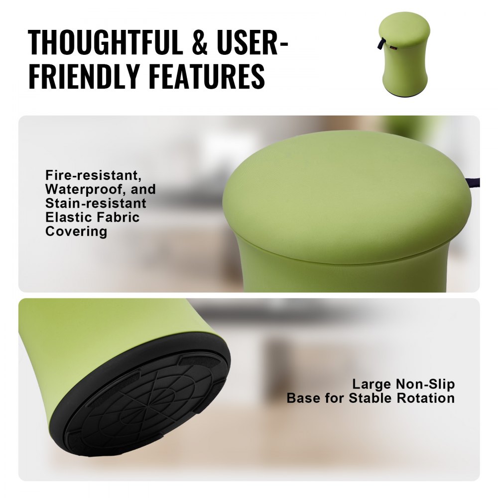 Aktywny stołek Wobble Stool Mini, regulowany na wysokość (490-635 mm), stołek biurowy wykonany z żelaza i gąbki, udźwig 120 kg, idealny do szkół, biur i domów, kąt nachylenia 20°, kolor zielony - miniatúra 5