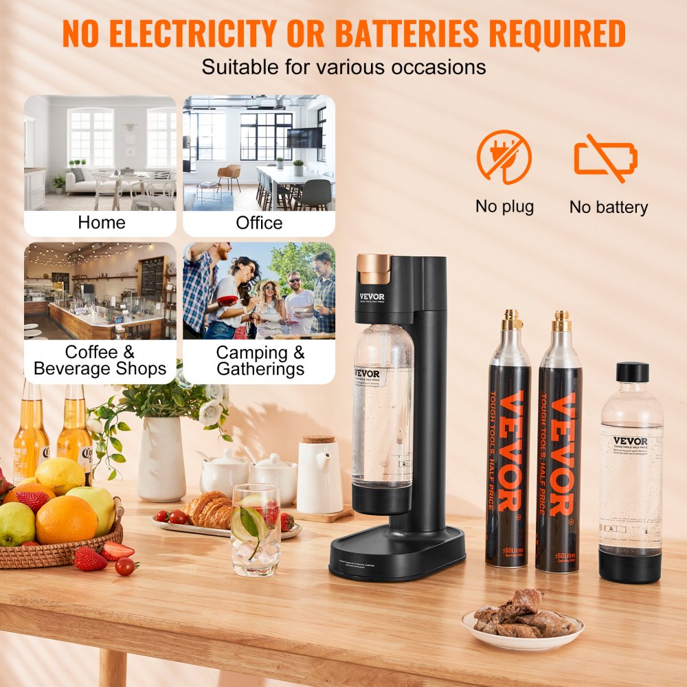 – urządzenie do produkcji wody gazowanej, automat do napojów gazowanych, zestaw startowy do wody gazowanej z 2 butelkami PET o pojemności 1 l bez BPA, 2 butlami CO2, kompatybilny z wkręcanymi butlami CO2 o pojemności 60 l (bez CO2) - miniatúra 6