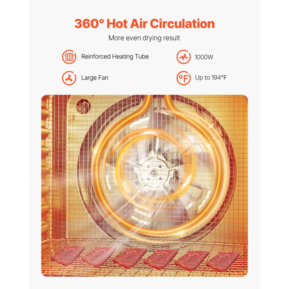 Suszarka do żywności VEVOR, 10 tac, stal nierdzewna, elektryczna suszarka do żywności o mocy 1000 W z regulacją temperatury, liofilizator do suszonego mięsa, owoców, warzyw, ziół i przysmaków dla psów - miniatúra 2