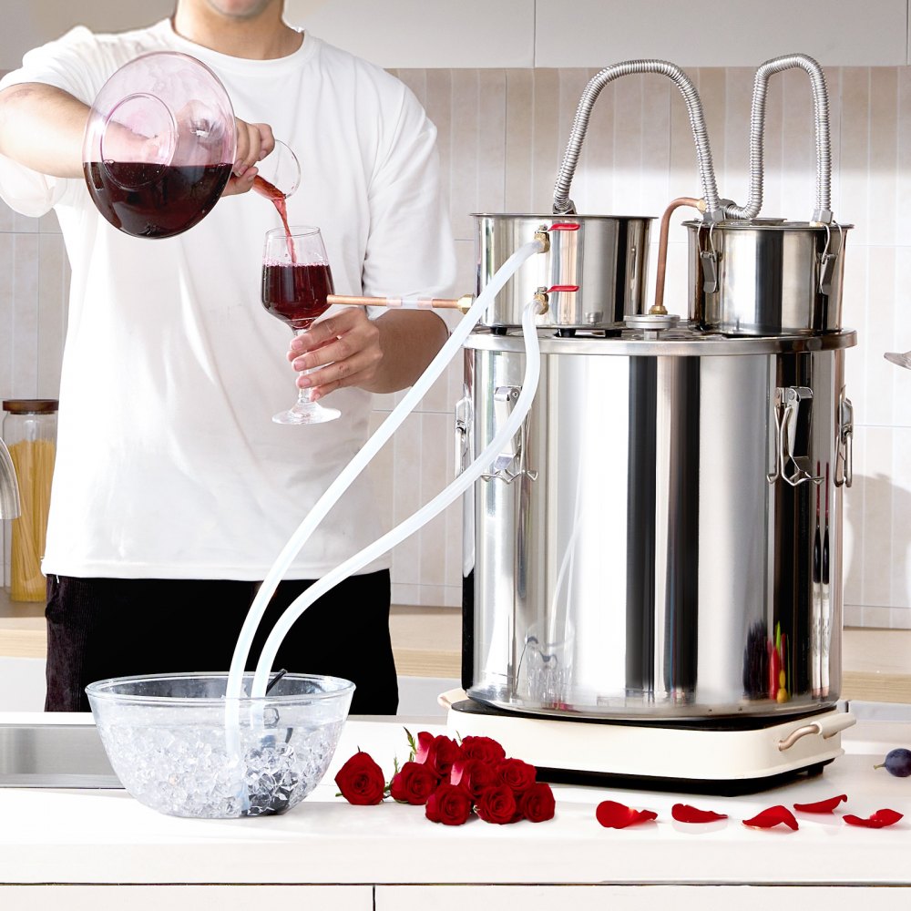 Destylator alkoholu VEVOR 50 l Destylator alkoholu wodnego ze stali nierdzewnej z miedzianą wężownicą do szybkiego chłodzenia, zestaw do destylacji z podwójnym skraplaczem i destylacją wtórną, do wina i whisky - miniatúra 9