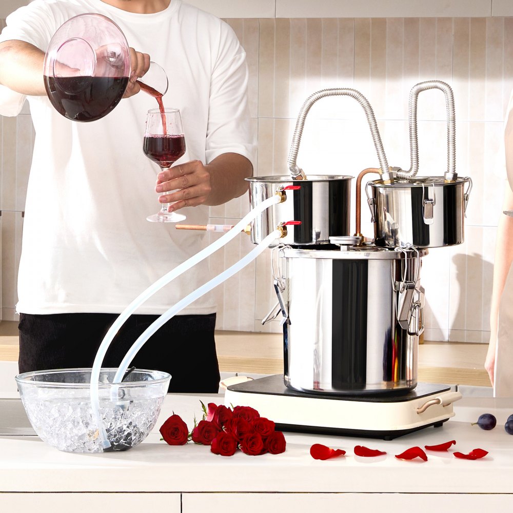 Destylator alkoholu VEVOR 11,4 l, destylator alkoholu wodnego ze stali nierdzewnej z miedzianą wężownicą do szybkiego chłodzenia, zestaw do destylacji z podwójnym skraplaczem i destylacją wtórną, do wina i whisky - miniatúra 9