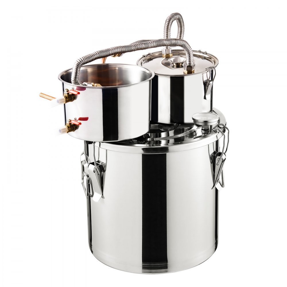 Destylator alkoholu VEVOR 19 l Destylator alkoholu wodnego ze stali nierdzewnej z miedzianą wężownicą do szybkiego chłodzenia, zestaw do destylacji z podwójnym skraplaczem i destylacją wtórną, do wina i whisky - miniatúra 10