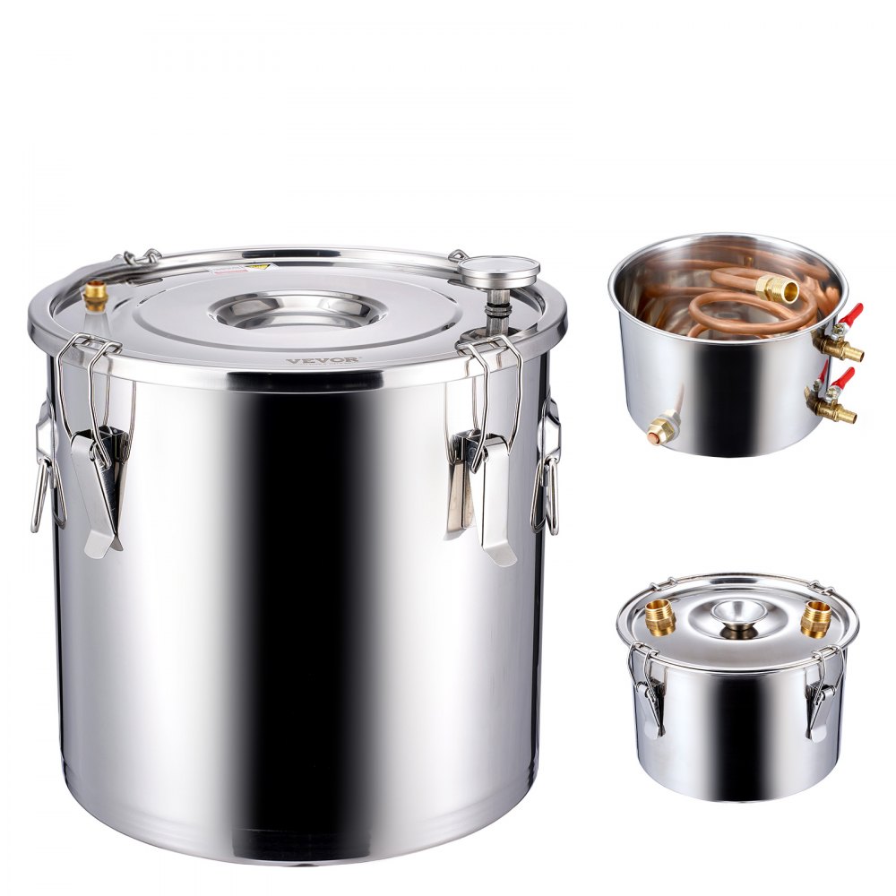 Destylator alkoholu VEVOR 30L Destylator alkoholu wodnego ze stali nierdzewnej z miedzianą wężownicą do szybkiego chłodzenia, zestaw do destylacji z podwójnym skraplaczem i destylacją wtórną, do wina, whisky, brandy, srebra - miniatúra 11
