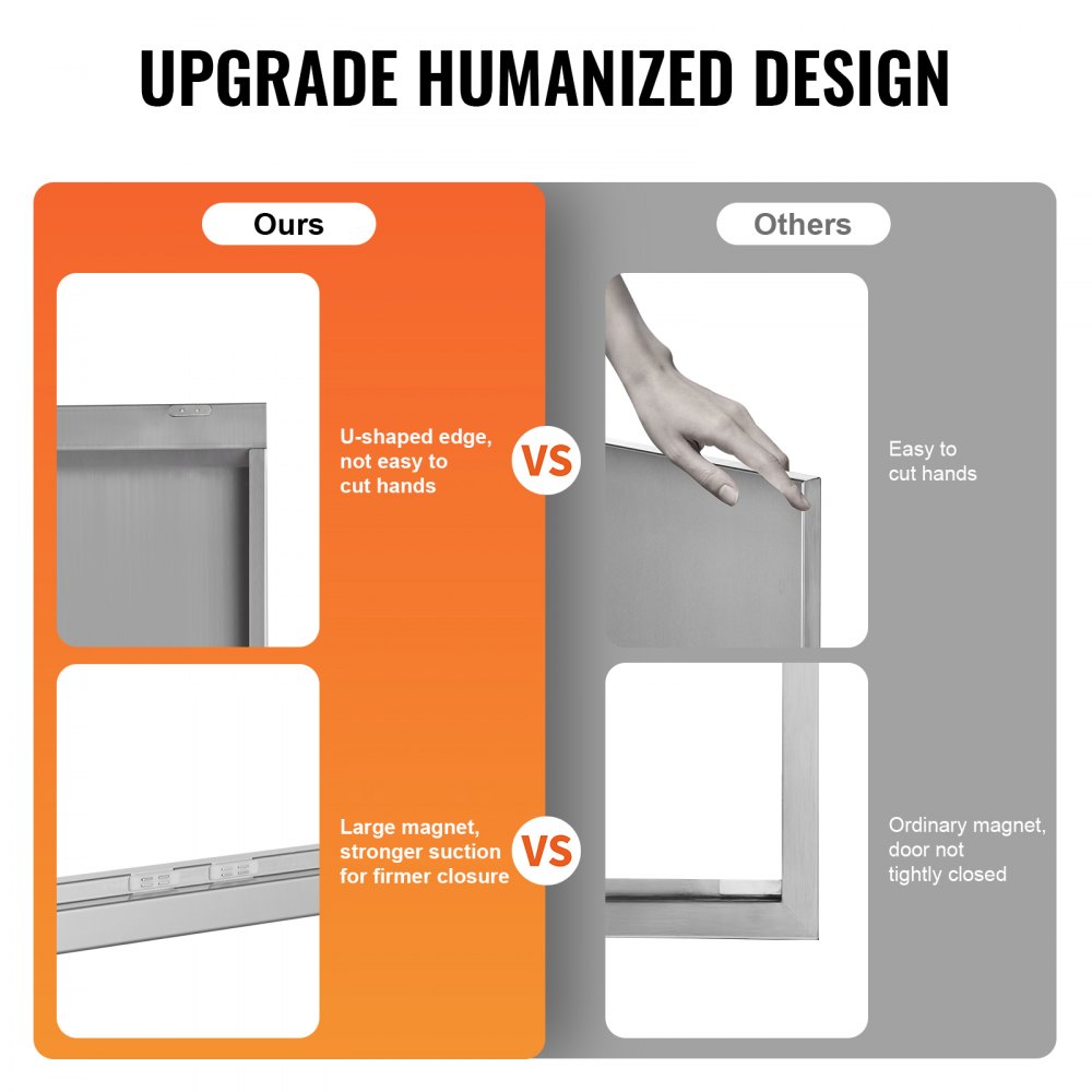 Drzwi dostępowe do grilla VEVOR, 762 x 532 x 45 mm, podwójne drzwi do kuchni zewnętrznej, drzwi ze stali nierdzewnej montowane na równi z powierzchnią, pionowe drzwi ścienne z chowanymi uchwytami, do wyspy grillowej, stanowiska grillowego, szafki zewnętrznej itp. - miniatúra 5