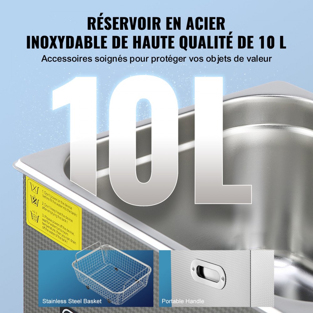 Ultradźwiękowy środek czyszczący Urządzenie do czyszczenia stali nierdzewnej o mocy 300 W, 10 l Urządzenie do czyszczenia ultradźwiękowego z wyświetlaczem cyfrowym 0–30 min. Czyszczenie ultradźwiękowe biżuterii, okularów, zegarków itp. - miniatúra 4