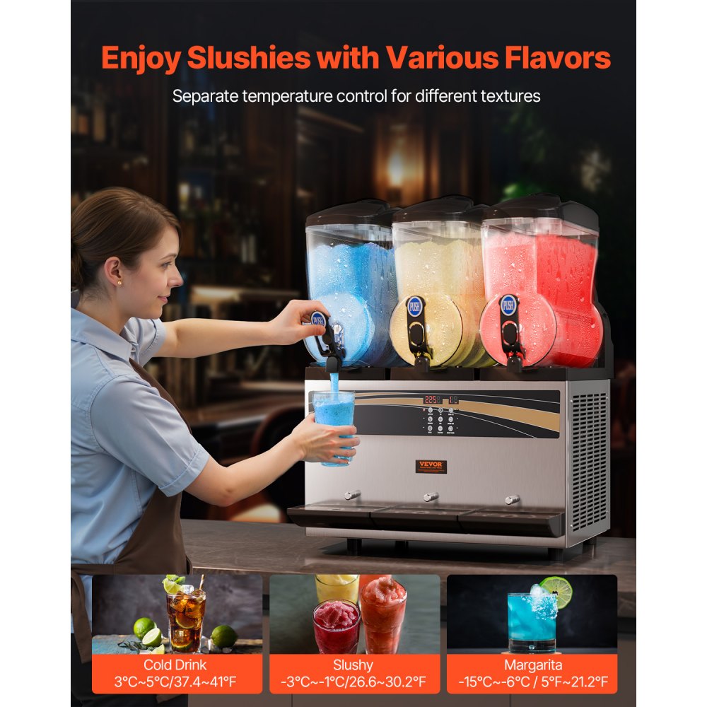 Maszyna do Mrożonych Napojów Pośniegowych 3 x 15 L Komercyjna Maszyna do Margarity 800 W Ekspres do Margarity 84 kg Materiał Wysokiej Jakości aby Usprawnić i Zwiększyć Obsługę Mrożonych Napojów - miniatúra 3