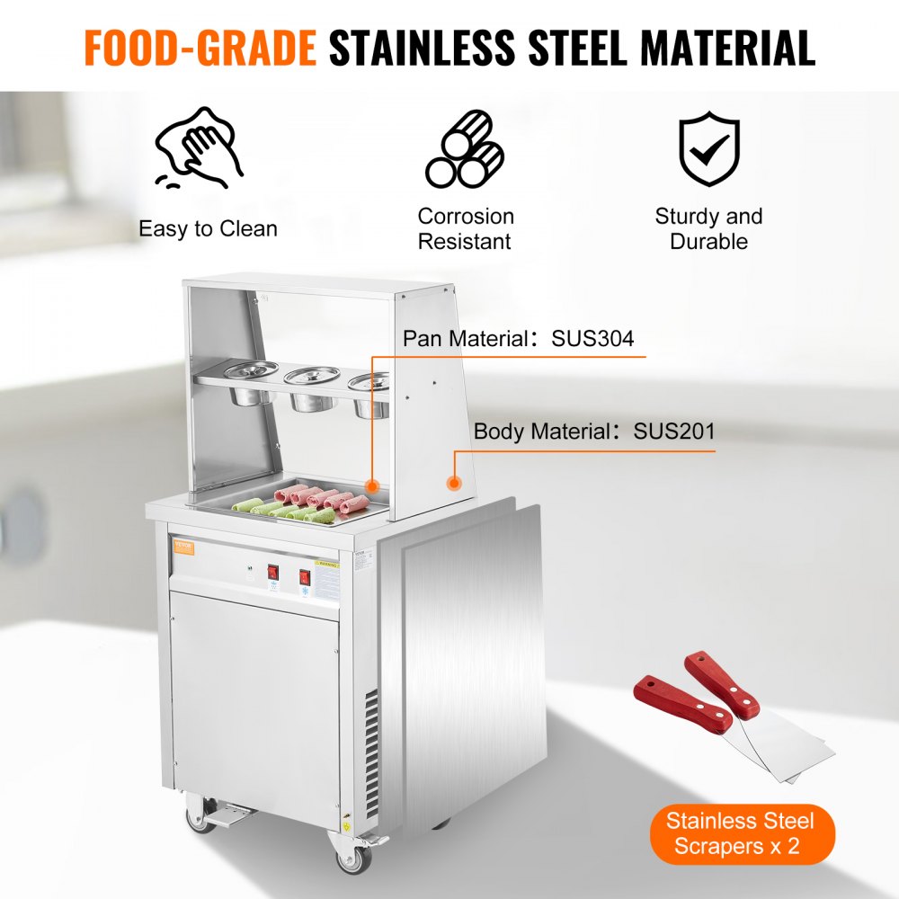 Maszyna do lodów smażonych VEVOR, kwadratowa patelnia do lodów 14 x 14 cali, komercyjna maszyna do lodów ze stali nierdzewnej z kompresorem i 2 skrobakami - miniatúra 5