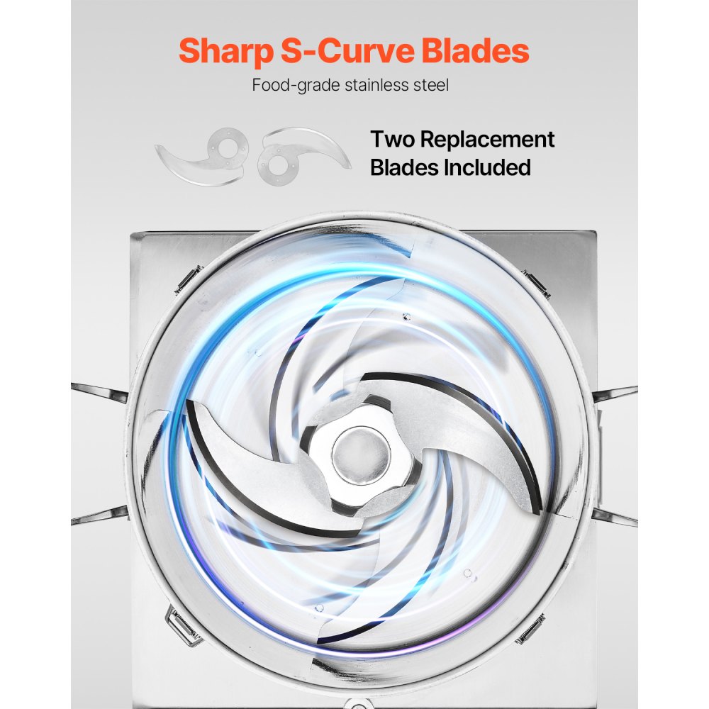 Robot kuchenny VEVOR z siekaczem do warzyw, 15 l, wykonany ze stali nierdzewnej o jakości spożywczej, z 2 dodatkowymi ostrzami w kształcie litery S, wielofunkcyjny do siekania warzyw, owoców i ziaren - miniatúra 5