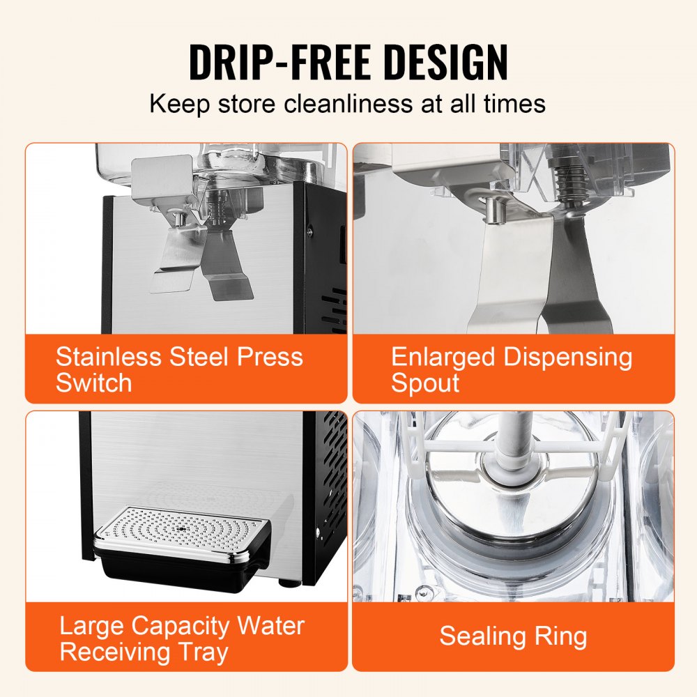 Komercyjny dozownik napojów z 1 zbiornikiem, dozownik soku 18 l (na zbiornik), maszyna do mrożonej herbaty ze stali nierdzewnej o mocy 300 W z temperaturą chłodzenia 7-12 °C, do zimnych napojów, restauracji, baru, imprez, bufetu, cateringu - miniatúra 5