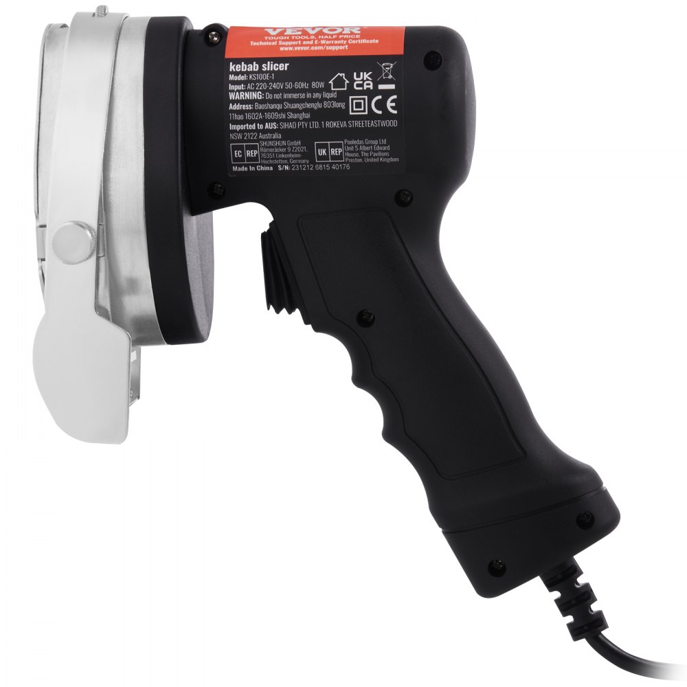 Elektryczny nóż do shawarmy VEVOR, 80 W, nóż do tureckiego kebaba, komercyjny nóż do gyrosa ze stali nierdzewnej, nóż do mięsa kebab z 2 ostrzami, średnica ostrza 10 cm - miniatúra 11