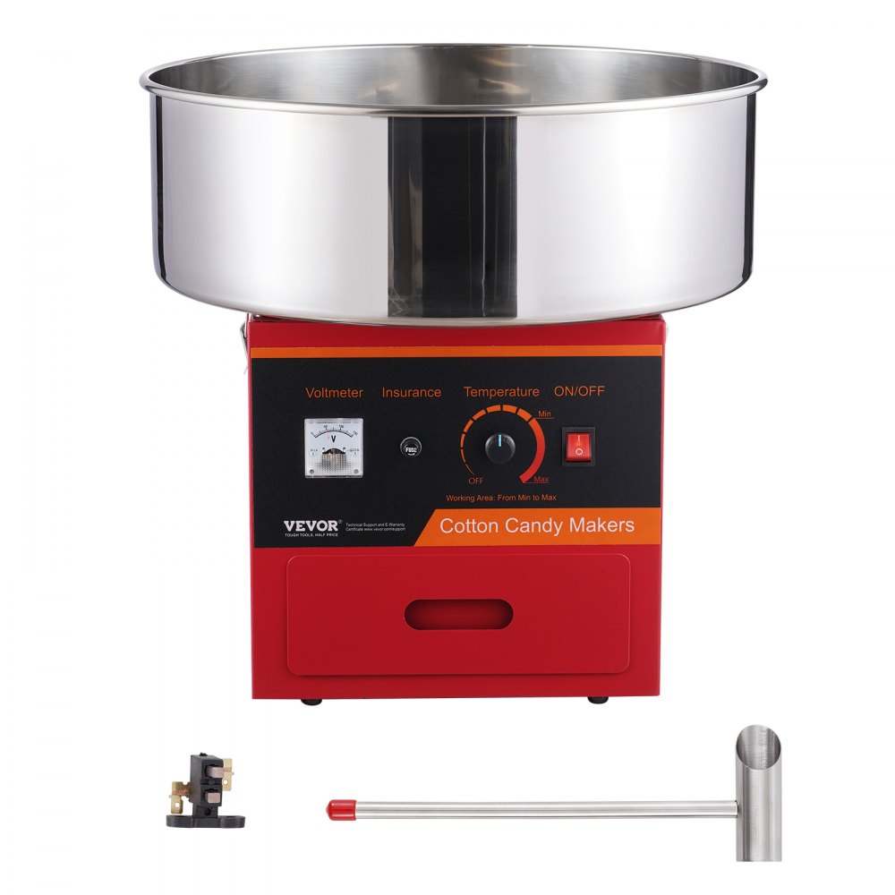 Elektryczna maszyna do waty cukrowej VEVOR, 1000 W, komercyjna maszyna do waty cukrowej z misą ze stali nierdzewnej, łyżką do cukru i szufladką, idealna na przyjęcia rodzinne, kolor czerwony - miniatúra 9