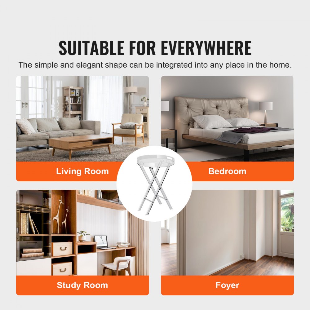 Akrylowy stolik składany z tacą φ40 x 58 cm, Akrylowy stolik boczny ze składaną nogą w kształcie litery X, Akrylowy stolik końcowy na kawę, napoje, jedzenie, przekąski, stolik kawowy do salonu, sypialni itp. - miniatúra 6