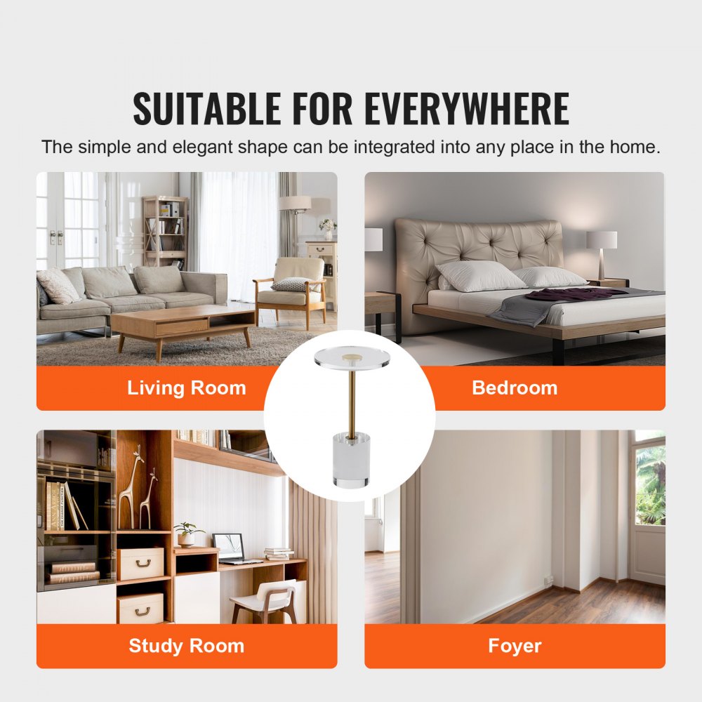 Przezroczysty stolik boczny z akrylu, akrylowy stolik boczny z solidną podstawą, okrągły blat o wymiarach φ302 x 20 mm, wysokość 543 mm, do kawy, napojów, jedzenia, przekąsek, odpowiedni do salonu i jadalni - miniatúra 6