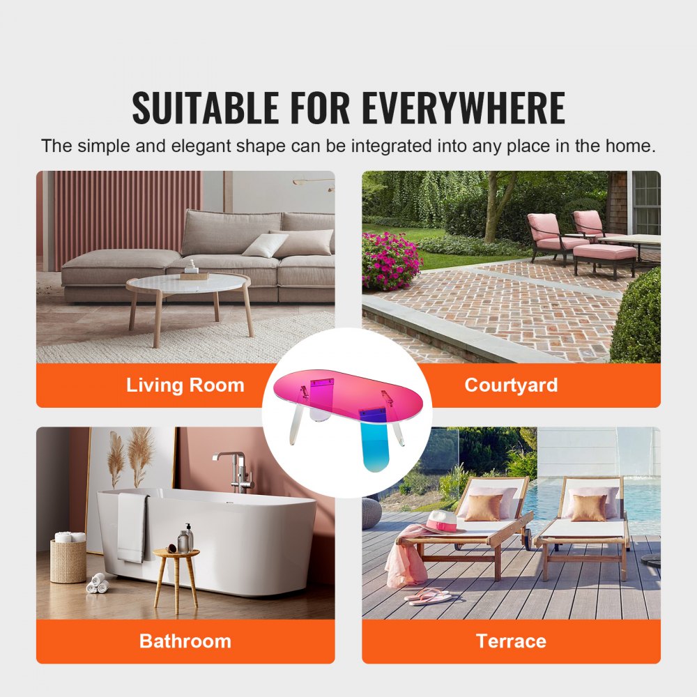 Stolik kawowy akrylowy 95 x 50 cm, kolorowy akrylowy stolik boczny barowy, łatwy do czyszczenia, akrylowy stolik kawowy na kawę, napoje, jedzenie, przekąski, stolik kawowy do salonu, sypialni itp. - miniatúra 6