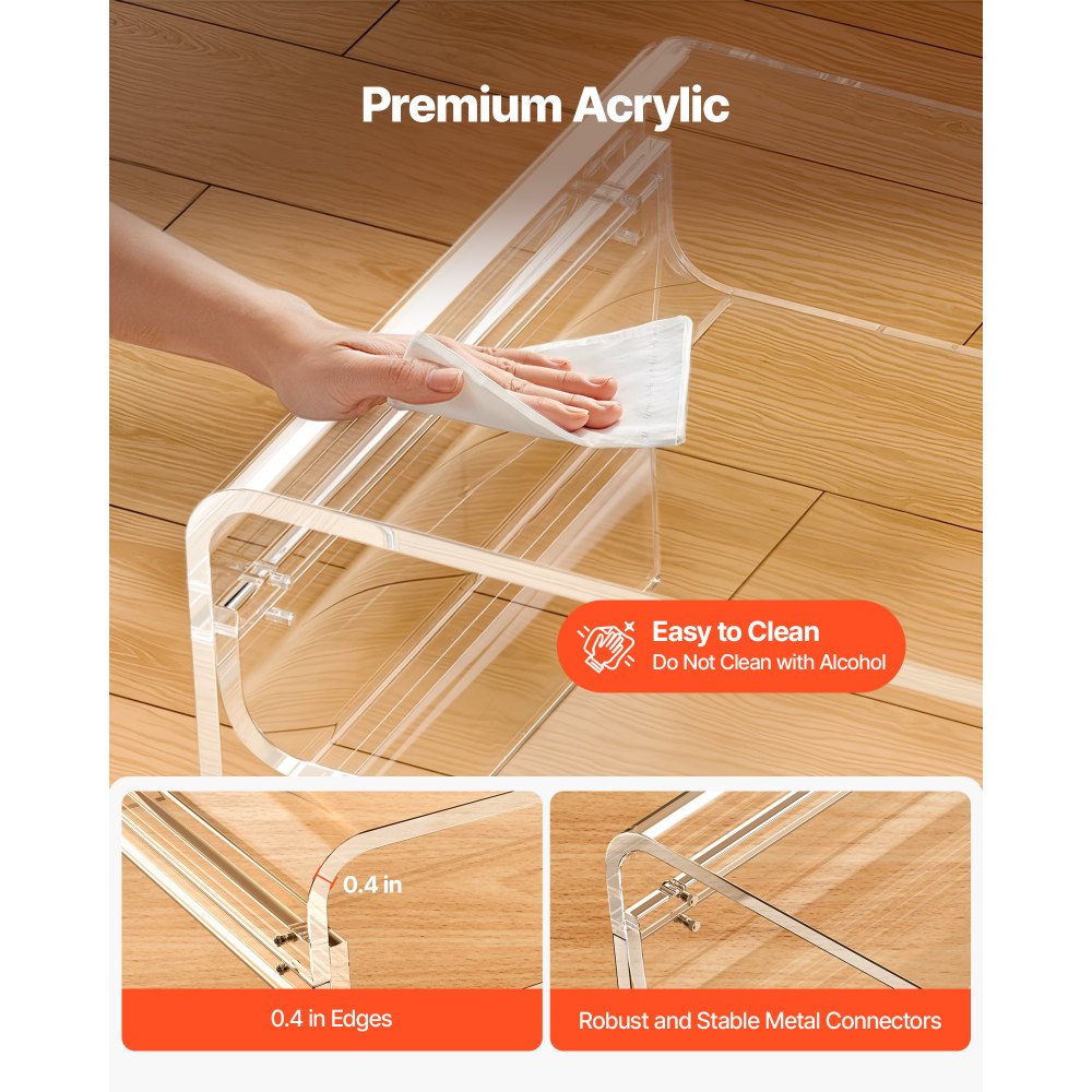 Stolik kawowy, stolik boczny, dwupoziomowy stolik kawowy z półką, nowoczesny prostokątny stolik kawowy z akrylu, idealny do jadalni, wyspy kuchennej, restauracji, biura, 50 x 80 x 38 cm (przezroczysty) - miniatúra 5