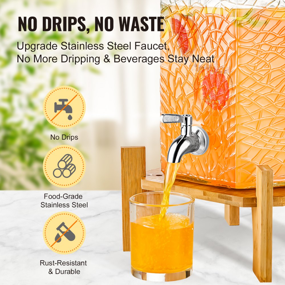 10 L dozownik do napojów na imprezy, szklany dozownik do soków ze stojakiem, kran ze stali nierdzewnej, dozownik do wody z mrożoną herbatą i lemoniadą, do restauracji, hoteli i na imprezy - miniatúra 3