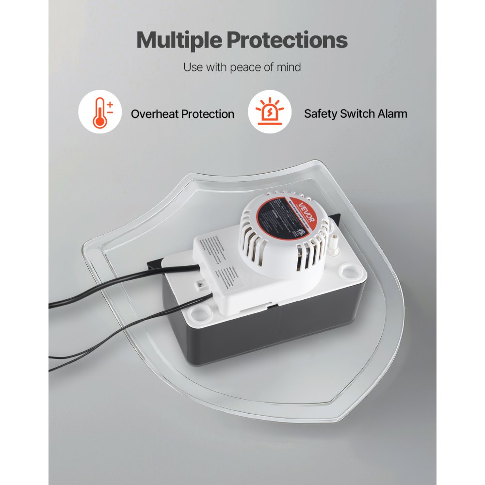 Pompa do odprowadzania kondensatu VEVOR 1/50 HP, zbiornik 1,89 l, automatyczna pompa do kondensatu klimatyzacji z wyłącznikiem pływakowym i 6-metrowym wężem do odprowadzania wody z klimatyzatora, osuszacza powietrza i kostkarki do lodu, kolor czarny - miniatúra 5