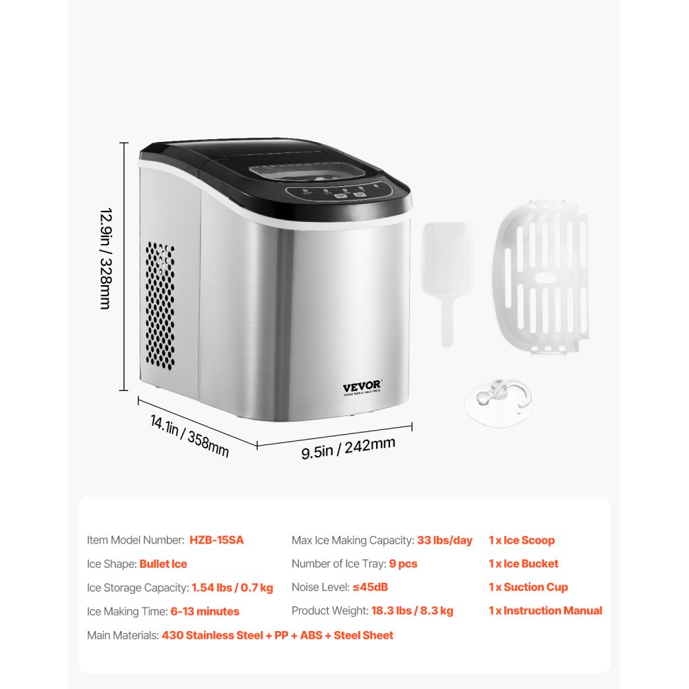 Ice Cube Maker Stacjonarna przenośna kostkarka do lodu (15 kg/dzień), 9 kostek gotowych w 6 minut, samoczyszcząca kostkarka do lodu z łyżką i koszykiem, do kuchni domowej, biura, baru, imprezy - miniatúra 7