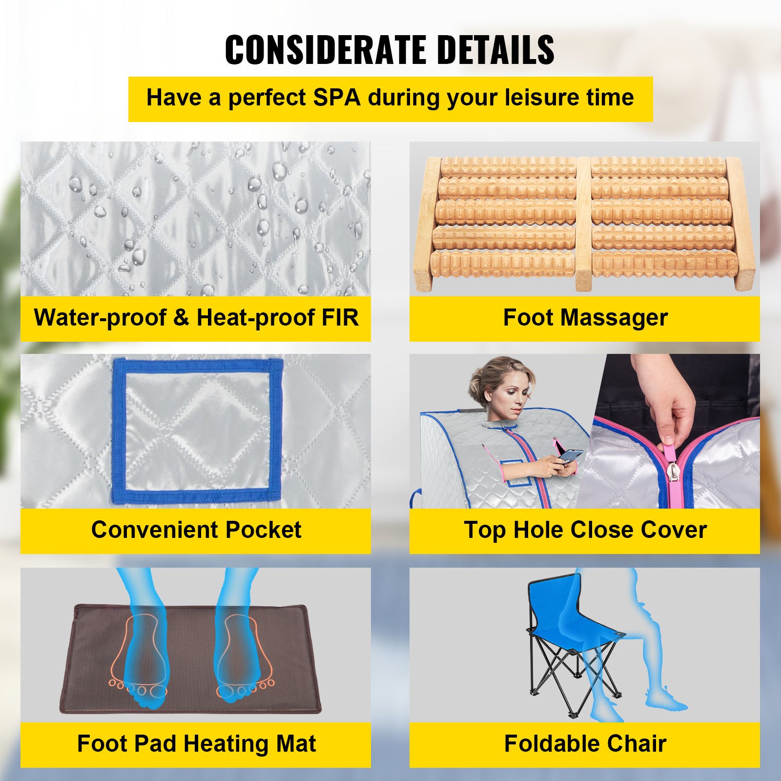 VEVOR Sauna Portable Heater, Infrared Sauna Box, 680W Home Sauna, Portable Home SPA with 60min Timer, Adjustable Temperature, Remote Control, Foldable Chair, Heating Foot Pad, Personal SPA