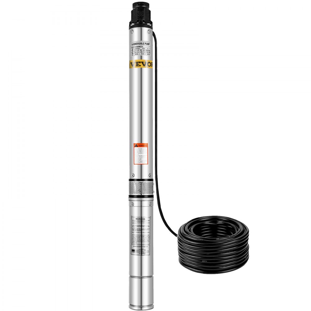 VEVOR Stainless Steel Submersible Well Pump 220V Submersible Pump for Wells 0.8KW Depth Pump Up to 49m Flow Rate 7000L / H Submersible Pump with 18m Cable