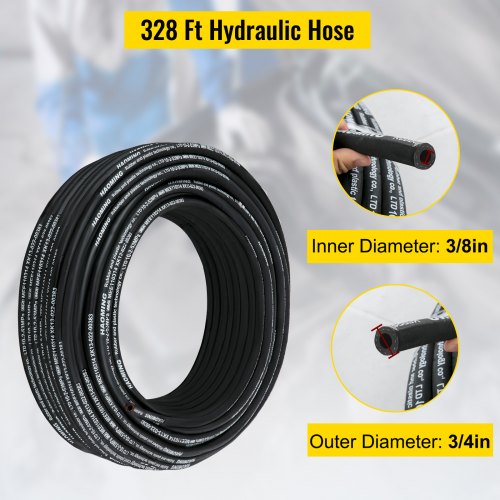 VEVOR Hydraulic Hoses with 2 High-Tensile Steel Wire Braid, Inner Diameter 3/8 Inch,Hydraulic Hose 328 Feet Rubber, 5000 PSI Max, Bulk Hydraulic Hose -40 °F to 250 °F, Hydraulic Oil Flexible Hose