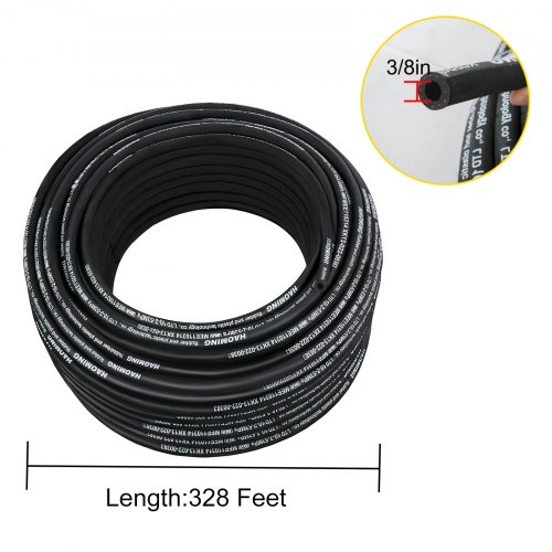 VEVOR Hydraulic Hoses with 2 High-Tensile Steel Wire Braid, Inner Diameter 3/8 Inch,Hydraulic Hose 328 Feet Rubber, 5000 PSI Max, Bulk Hydraulic Hose -40 °F to 250 °F, Hydraulic Oil Flexible Hose