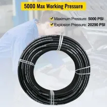 Manguera hidráulica VEVOR de 328 pies, mangueras hidráulicas de goma con 2 trenzas de alambre de acero de alta resistencia, diámetro interior de 3/8 pulgadas, 5000 PSI máx., manguera hidráulica a granel de -40 °F a 250 °F, manguera flexible de aceite hidráulico