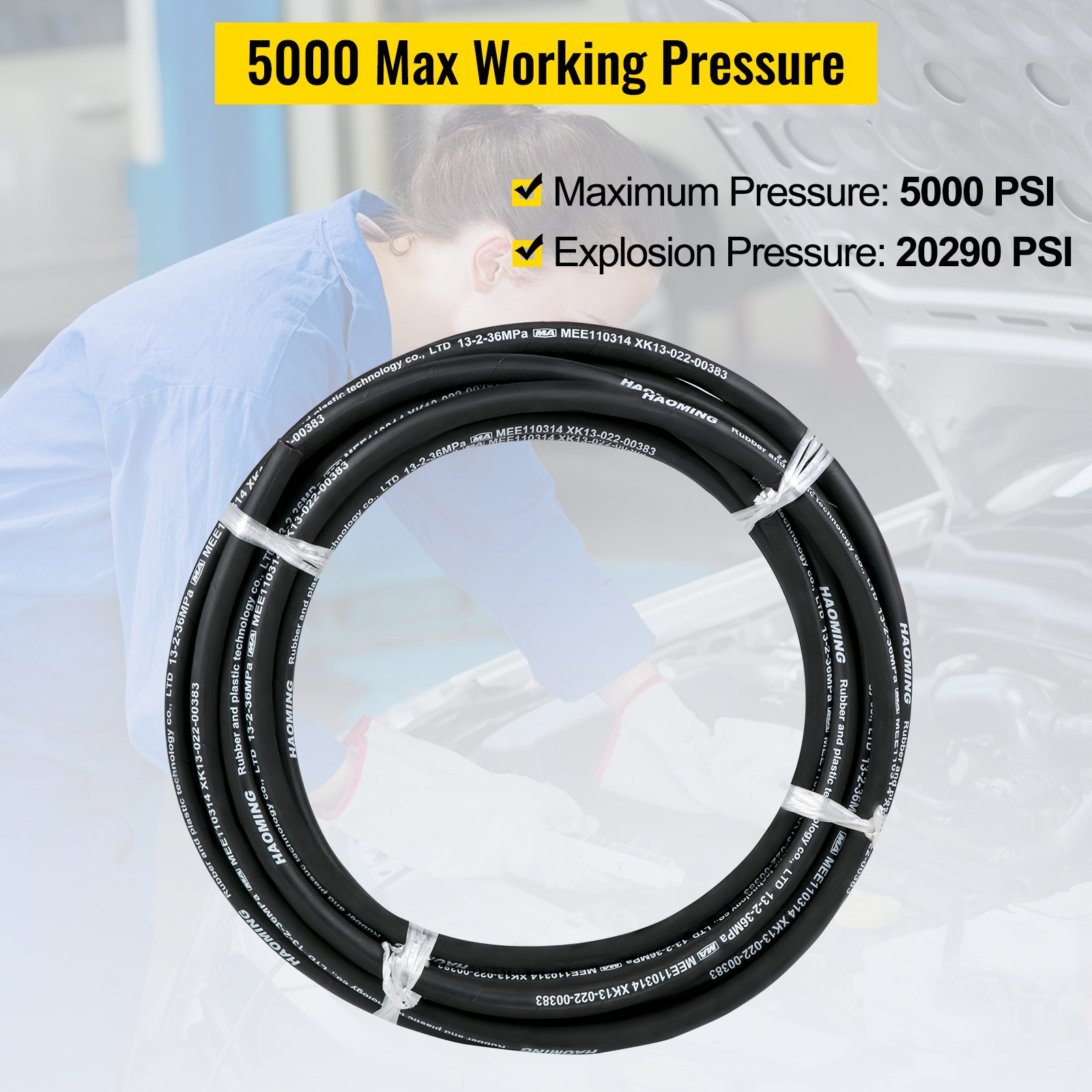 VEVOR Hydraulic Hose 50 Feet Rubber Hydraulic Hoses with 2 High-Tensile Steel Wire Braid, Inner Diameter 1/2 Inch, 5000 PSI Max, Bulk Hydraulic Hose -40 °F to 250 °F, Hydraulic Oil Flexible Hose