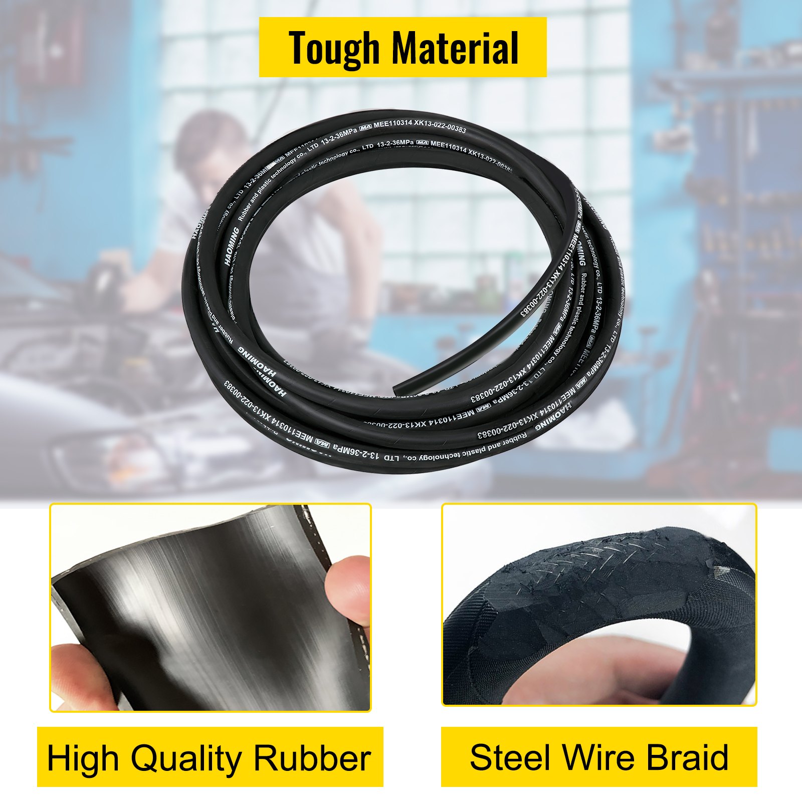 VEVOR Hydraulic Hose 50 Feet Rubber Hydraulic Hoses with 2 High-Tensile Steel Wire Braid, Inner Diameter 1/2 Inch, 5000 PSI Max, Bulk Hydraulic Hose -40 °F to 250 °F, Hydraulic Oil Flexible Hose