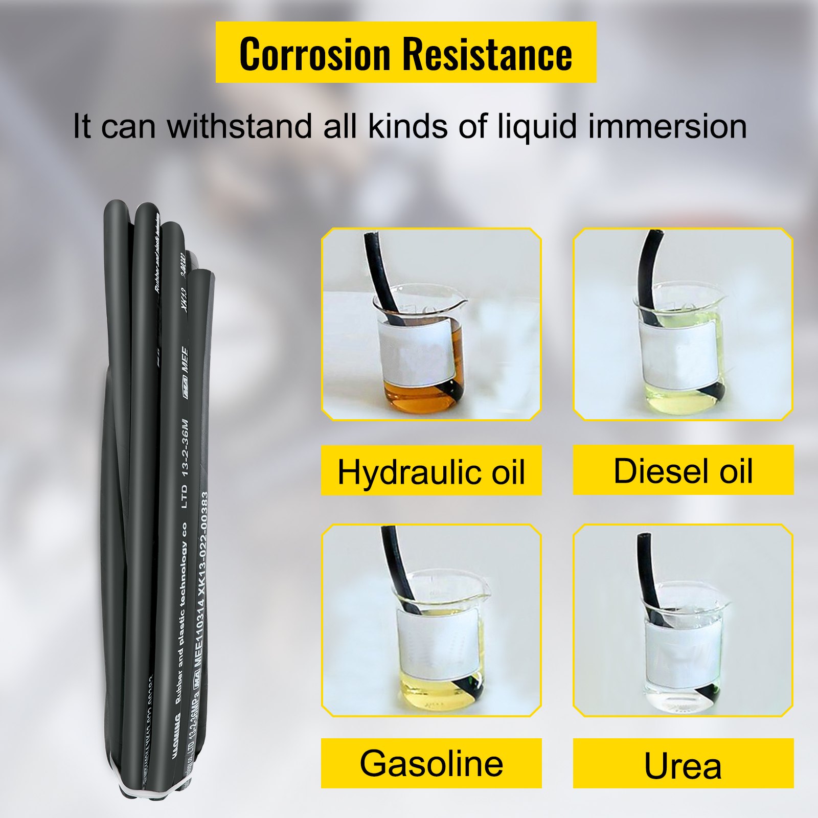 VEVOR Hydraulic Hose 50 Feet Rubber Hydraulic Hoses with 2 High-Tensile Steel Wire Braid, Inner Diameter 1/2 Inch, 5000 PSI Max, Bulk Hydraulic Hose -40 °F to 250 °F, Hydraulic Oil Flexible Hose